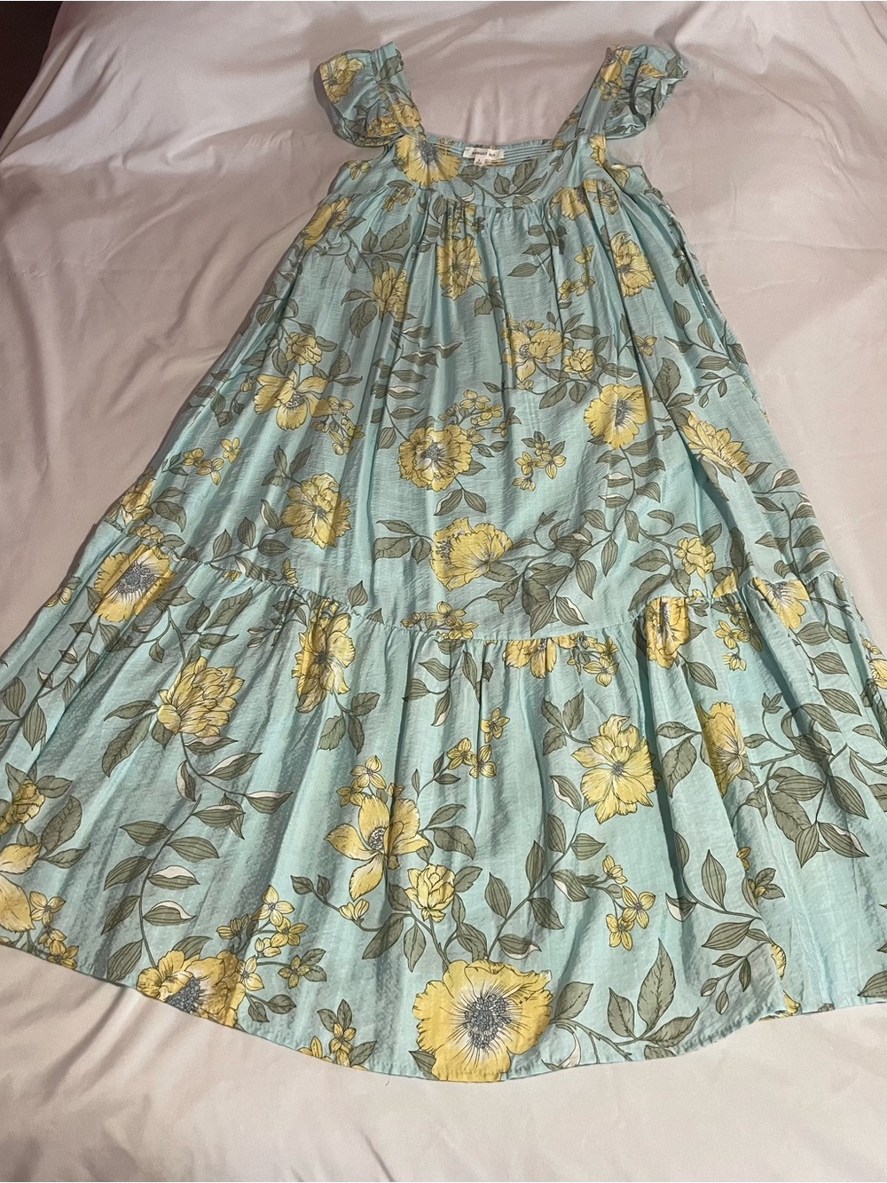 Light Blue Maxi Dress with Yellow Floral Print